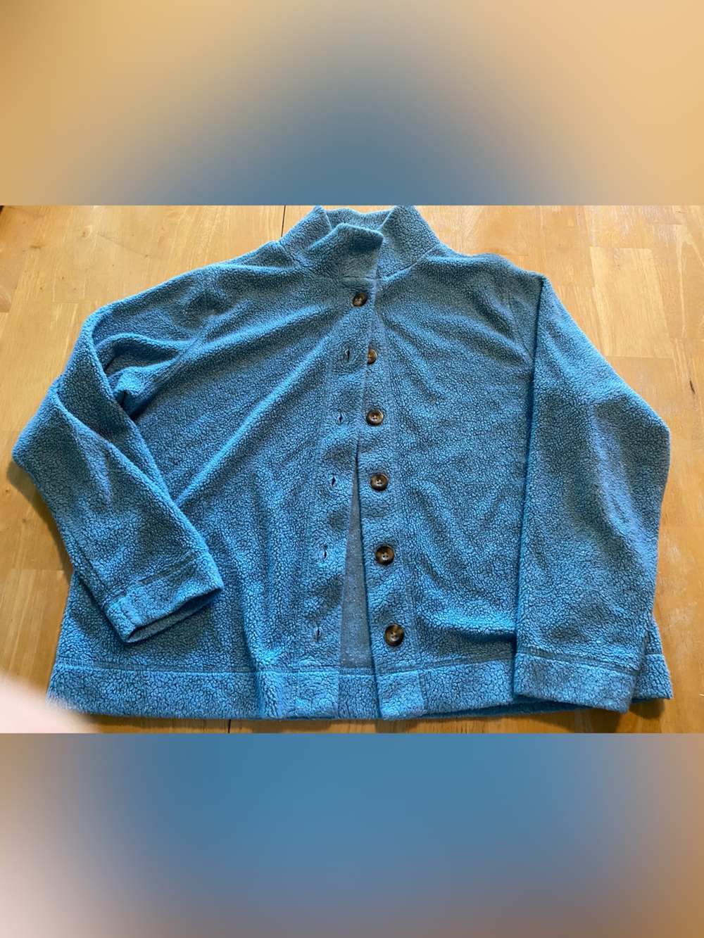 Vintage Cozy Teal Sherpa Button-Up Jacket